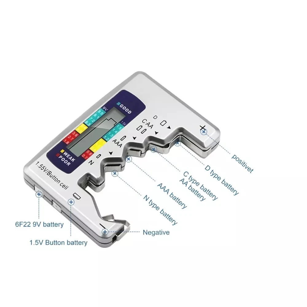 Digital Battery Tester LCD Display AA/AAA/9V/1.5V Coin Cell Battery Capacity Tester Check Load Analyzer Diagnostic Tool