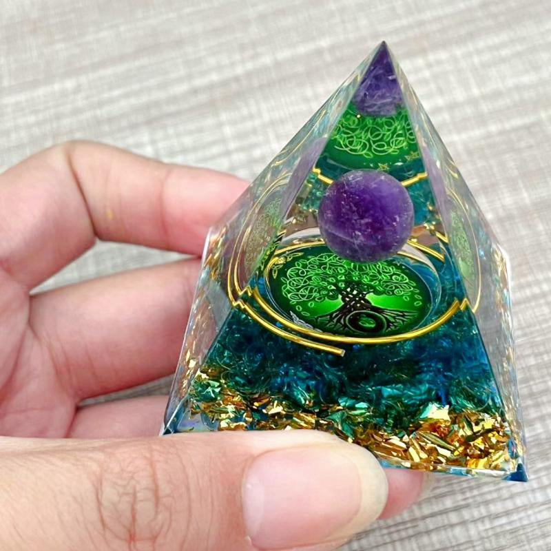 Tree of Life Reiki Orgone Pyramid, 1 Count Resin Energy Generator for Meditation & Wealth Attraction for Home Decoration