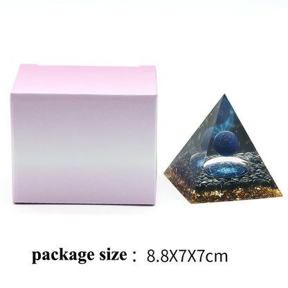 AURA REIKI Orgonite Pyramid Orgon Healing Meditation Natural Lapis Lazuli Crystal Energy Pyramid Crafts Home Decoration 6X6Cm