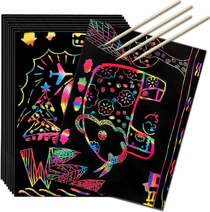 Scratch Art Rainbow Paper 36 Sheets, Colorful Magic Papers Black Scratch It off Art Crafts Notes Boards with 4 Scratch Pen for Kids Holiday Birthday Gift (36 Papers)