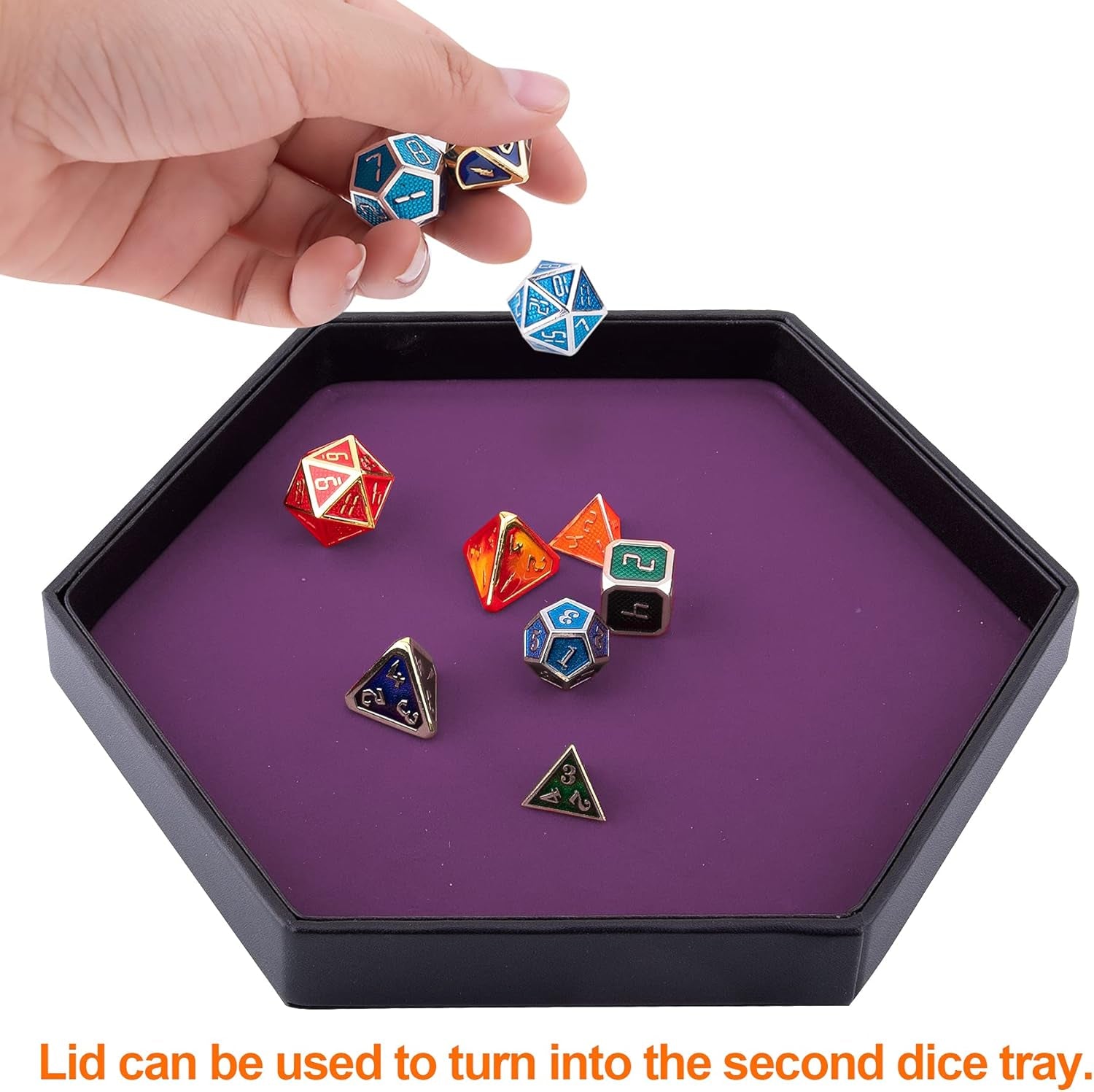 Dice Tray with Lid Hexagon Dice Rolling Tray Dice Holder for Dice Games like RPG, DND and Other Table Games, Purple