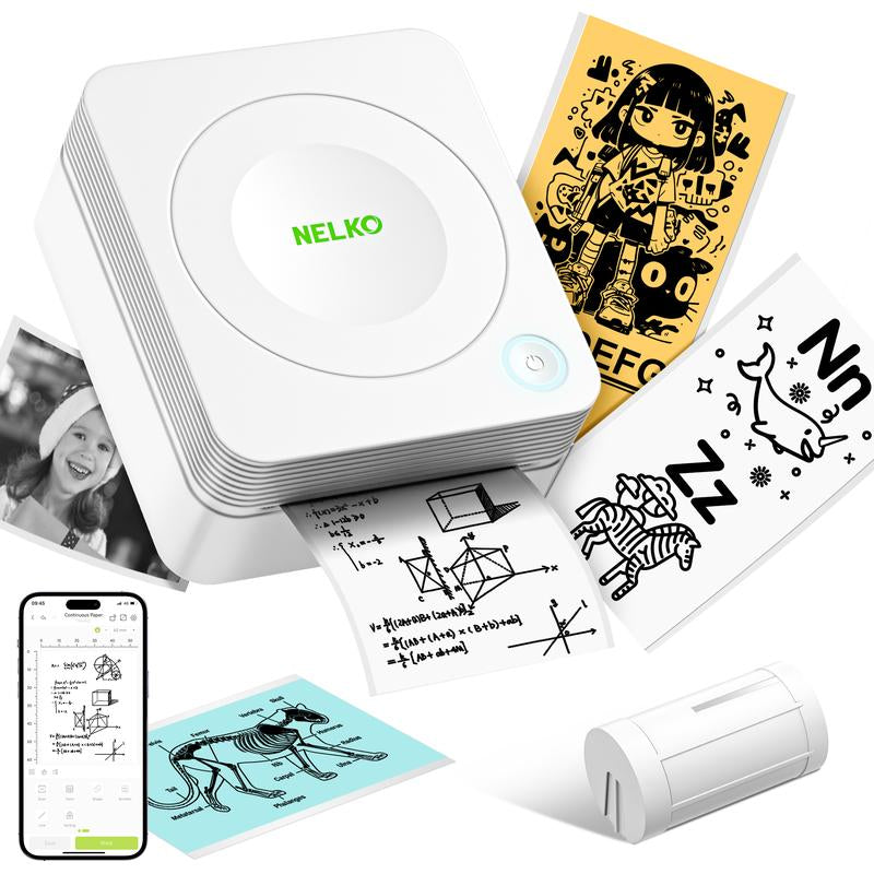 NELKO PM230 Bluetooth Mini Sticker Printer with 3 Rolls Paper,Inkless Portable Printer for Photos,Journals,Lists,Memos,Gifts,Christmas 2024 Ornament