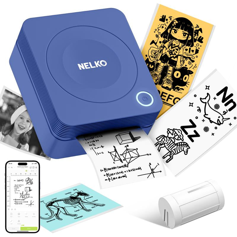 NELKO PM230 Bluetooth Mini Sticker Printer with 3 Rolls Paper,Inkless Portable Printer for Photos,Journals,Lists,Memos,Gifts,Christmas 2024 Ornament