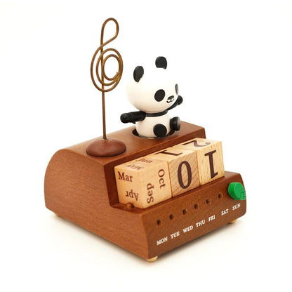 Wooden Panda Calendar Music Box, Desktop Bedroom Ornaments