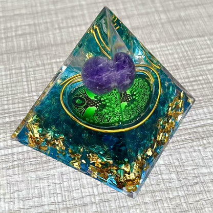 Tree of Life Reiki Orgone Pyramid, 1 Count Resin Energy Generator for Meditation & Wealth Attraction for Home Decoration