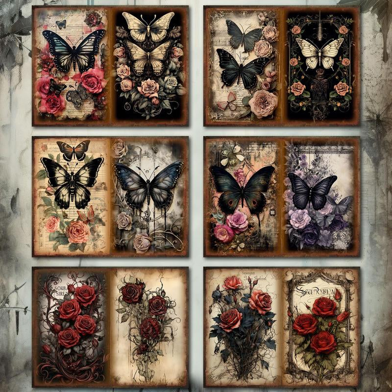 Gothic Butterfly Fairy Pattern Papers & Stickers Set, 58Pcs/Set Including 12Pcs Scrapbook Paper & 46Pcs Sticker, Perfect for Mini Gift Packaging, Bullet Journaling, Arts Crafts, Scrapbooking Supplies