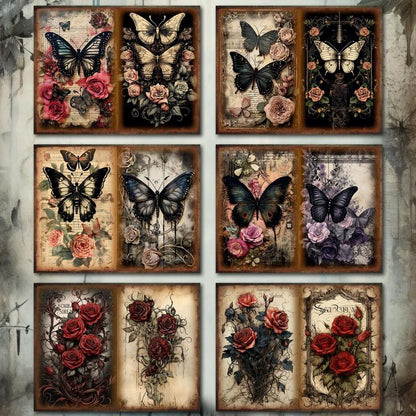 Gothic Butterfly Fairy Pattern Papers & Stickers Set, 58Pcs/Set Including 12Pcs Scrapbook Paper & 46Pcs Sticker, Perfect for Mini Gift Packaging, Bullet Journaling, Arts Crafts, Scrapbooking Supplies