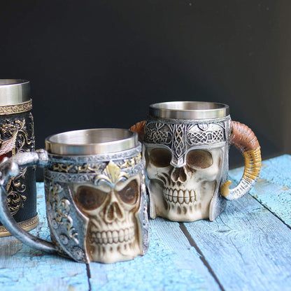 13Oz Skull Coffee Mug Viking Skull Beer Mugs Stainless Steel Liner Gift for Men Father'S Day Gifts