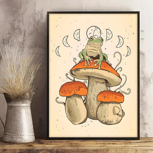 Mushroom Frog Art Poster Graphic Canvas Print, 1 Count Removable Wall Decor without Frame