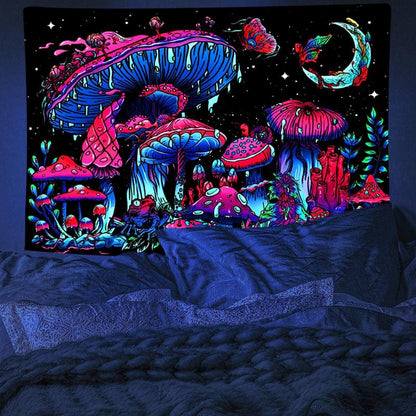 Mushroom Pattern Tapestry, Boho Fluorescent Tapestry, Wall Hanging Decor for Living Room & Bedroom & Dormitory