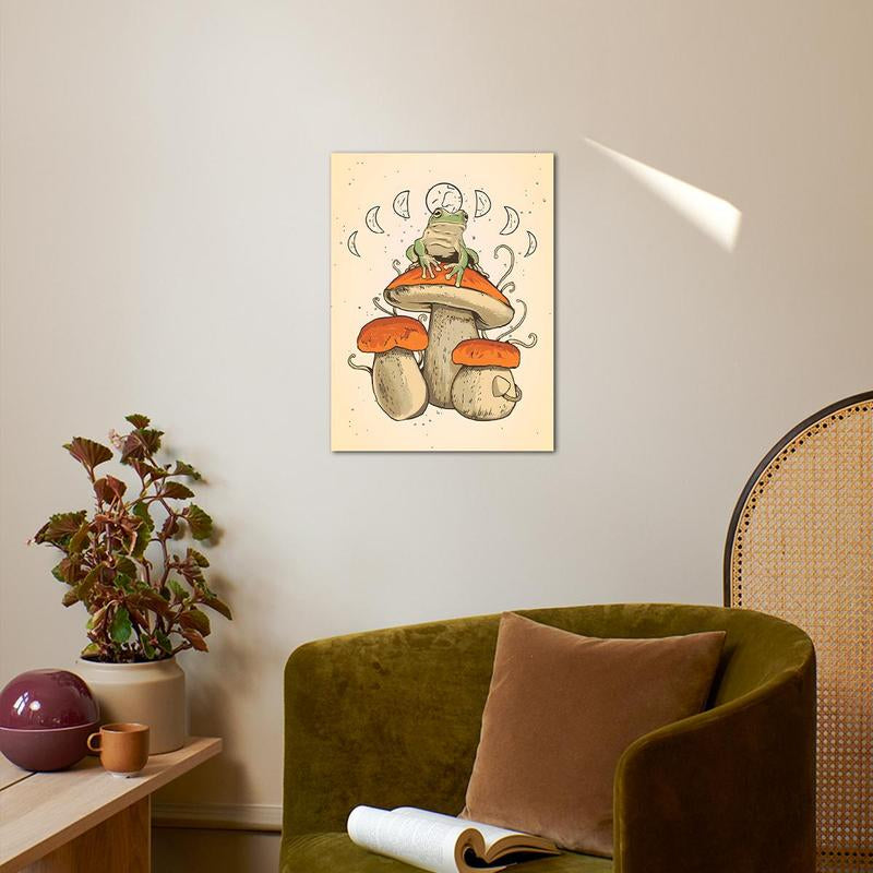 Mushroom Frog Art Poster Graphic Canvas Print, 1 Count Removable Wall Decor without Frame