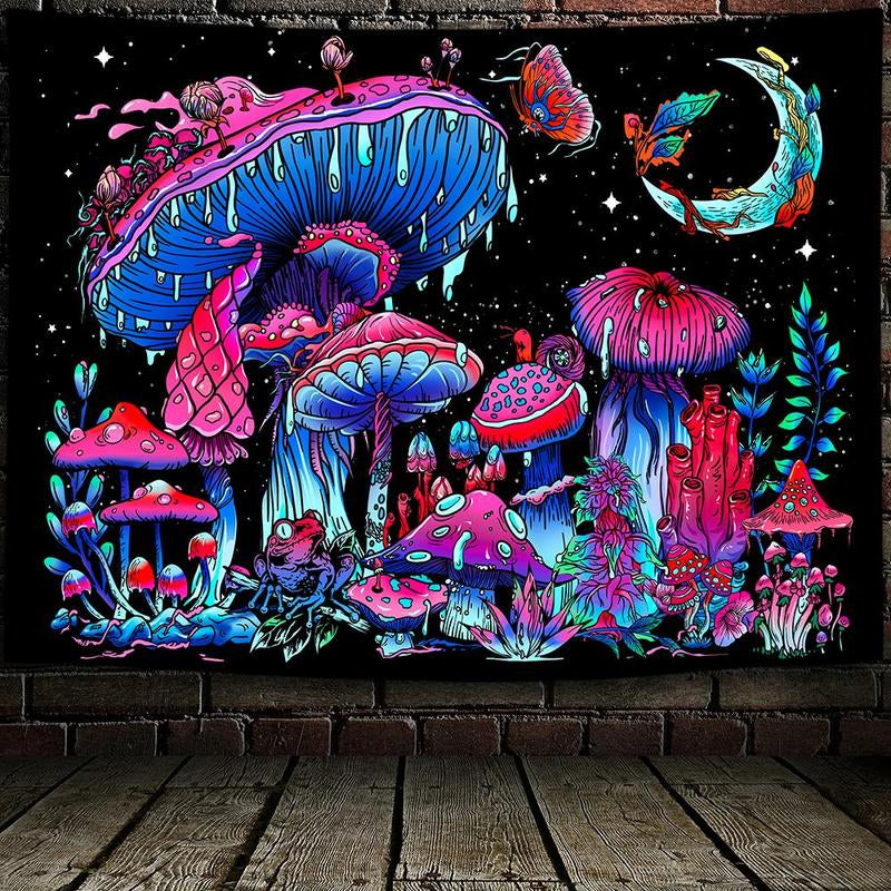 Mushroom Pattern Tapestry, Boho Fluorescent Tapestry, Wall Hanging Decor for Living Room & Bedroom & Dormitory