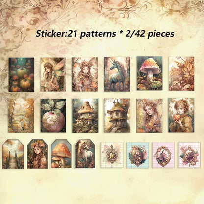 Fairy & Forest Pattern Scrapbook Paper Set, 54Pcs/Set Including 12Pcs Papers & 42Pcs Stickers, DIY Materials for Scrapbooking, Crafts and Gift Wrapping