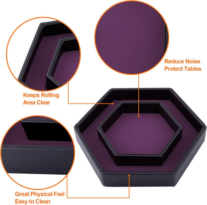 Dice Tray with Lid Hexagon Dice Rolling Tray Dice Holder for Dice Games like RPG, DND and Other Table Games, Purple