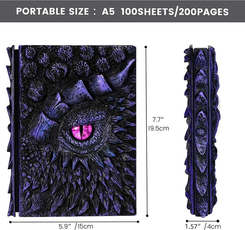 3D Dragon Eye Embossed Dragon Journal Writing Notebook - Handmade Travel Journal Notebook for Dragon Lovers Resin Engraving Notebook Blank Paper