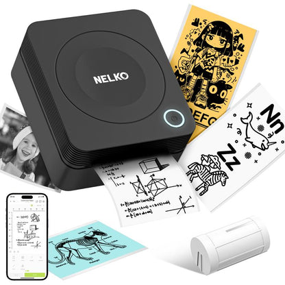 NELKO PM230 Bluetooth Mini Sticker Printer with 3 Rolls Paper,Inkless Portable Printer for Photos,Journals,Lists,Memos,Gifts,Christmas 2024 Ornament