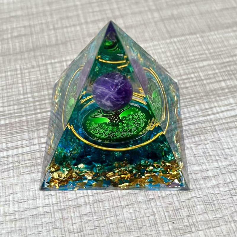 Tree of Life Reiki Orgone Pyramid, 1 Count Resin Energy Generator for Meditation & Wealth Attraction for Home Decoration