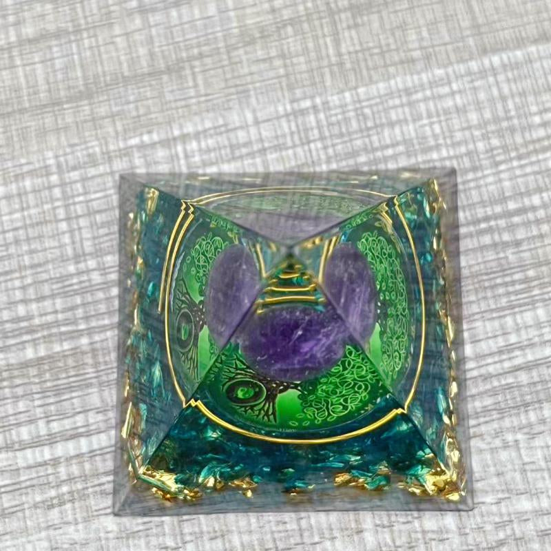 Tree of Life Reiki Orgone Pyramid, 1 Count Resin Energy Generator for Meditation & Wealth Attraction for Home Decoration