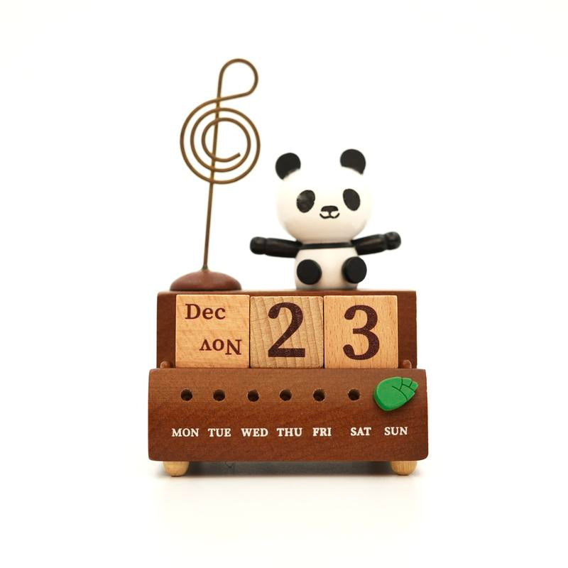 Wooden Panda Calendar Music Box, Desktop Bedroom Ornaments