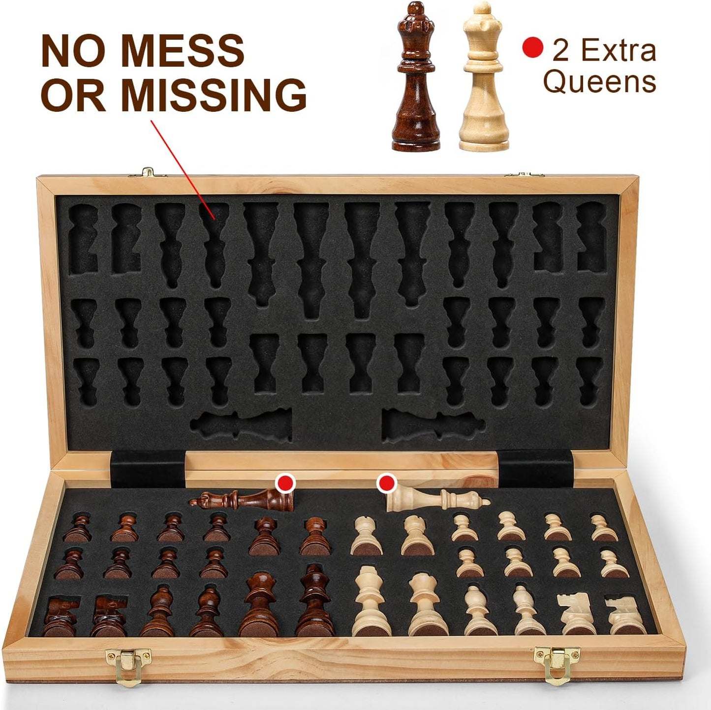 Magnetic Chess Board Set for Adults & Kids, 15" Wooden Folding Chess Boards, Handcrafted Portable Travel Chess Game with Pieces Storage Slots