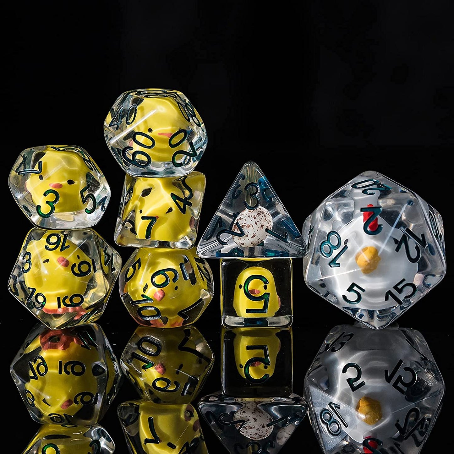 8-Die Dice DND, Polyhedral Dice Set Filled with Animal, for Role Playing Game Dungeons and Dragons D&D Dice MTG Pathfinder (8Pcs Yellow Chicken)