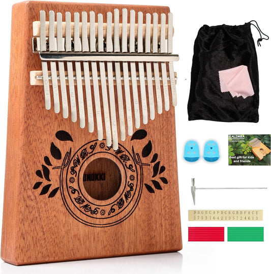 Kalimba 17 Key Thumb Piano, Portable Mahogany Mbira Finger Piano with Instruction, Carrying Bag, Tune Hammer, Holiday Gift for Kids & Adults on Christmas & Thanksgiving (Light Brown)