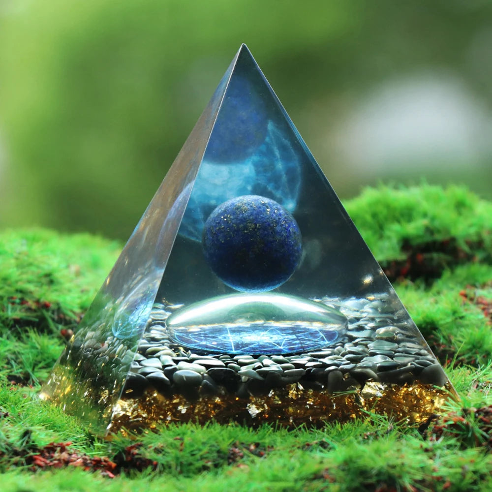 AURA REIKI Orgonite Pyramid Orgon Healing Meditation Natural Lapis Lazuli Crystal Energy Pyramid Crafts Home Decoration 6X6Cm