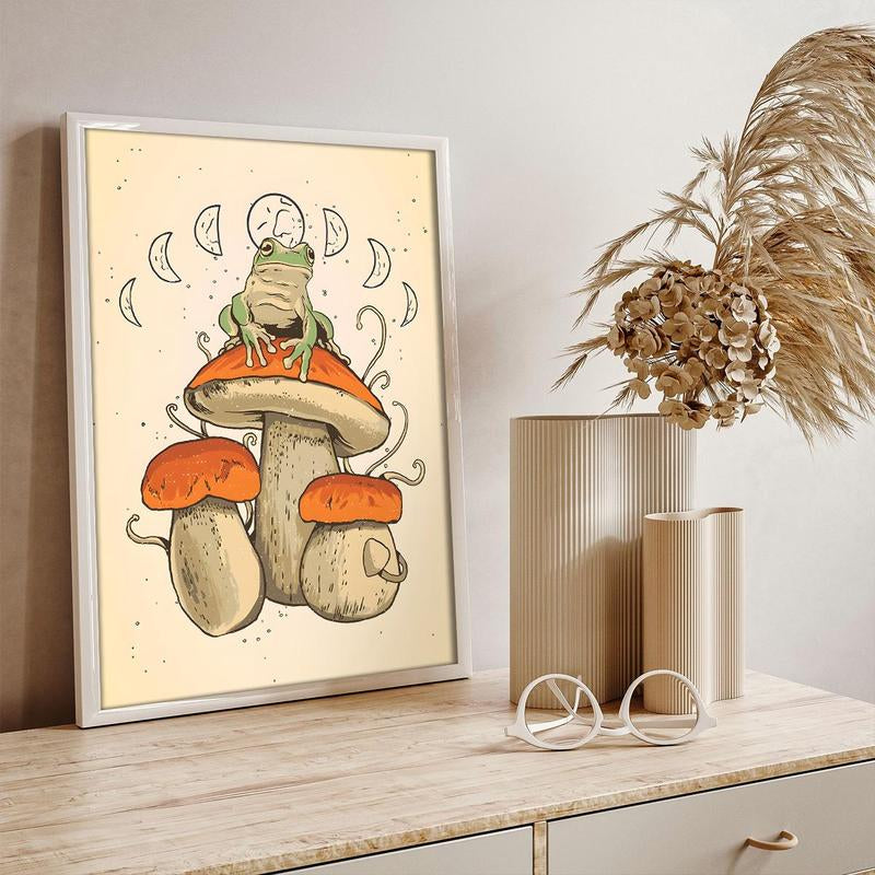 Mushroom Frog Art Poster Graphic Canvas Print, 1 Count Removable Wall Decor without Frame