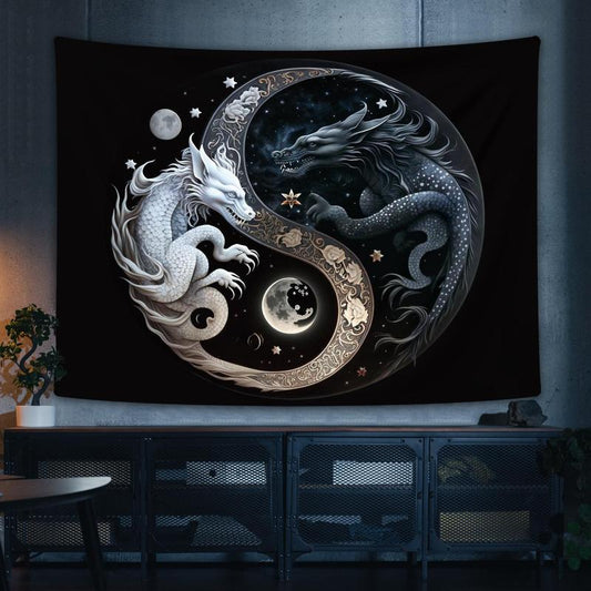 Yin and Yang Symbol Dragon Pattern Tapestry, Wall Hanging Decoration for Home Living Room Bedroom, Summer Decor 2024 Cool Bedroom Accessories, Room Decor, Bedroom Decor Accessories