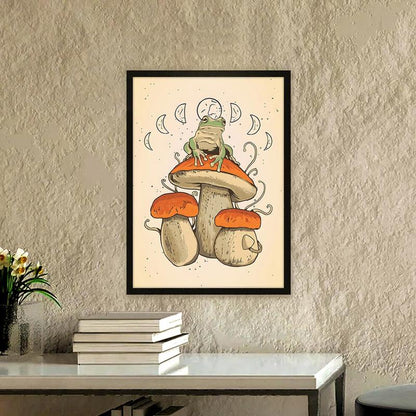 Mushroom Frog Art Poster Graphic Canvas Print, 1 Count Removable Wall Decor without Frame