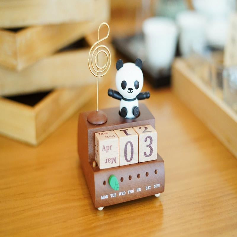 Wooden Panda Calendar Music Box, Desktop Bedroom Ornaments