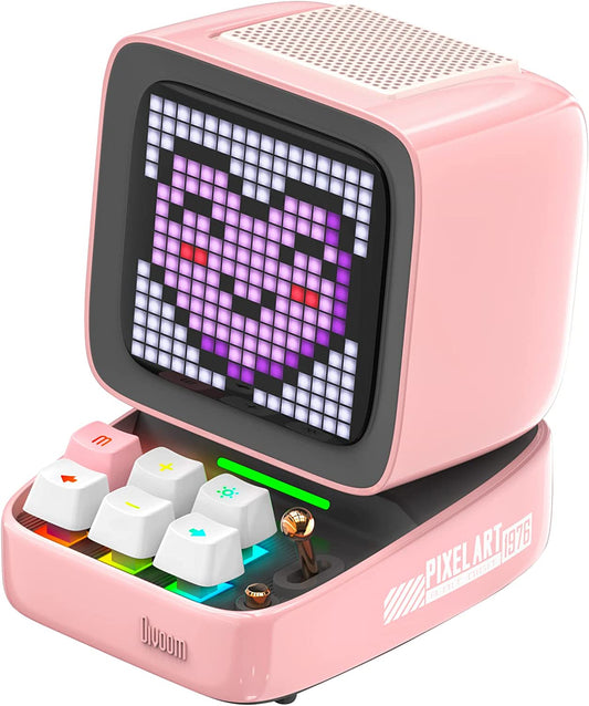 Ditoo Retro Pixel Art Game Bluetooth Speaker with 16X16 LED App Controlled Front Screen (Pink)