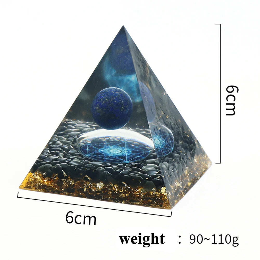 AURA REIKI Orgonite Pyramid Orgon Healing Meditation Natural Lapis Lazuli Crystal Energy Pyramid Crafts Home Decoration 6X6Cm