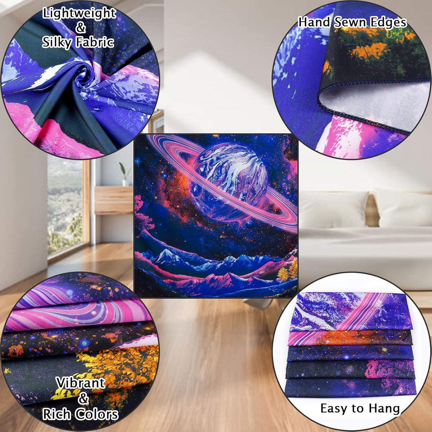 Blacklight Tapestry UV Reactive Planet Tapestry Galaxy Space Tapestry Trippy Mountain Tapestry Starry Sky Tapestry Wall Hanging for Home Decor(51.2"X59.1")