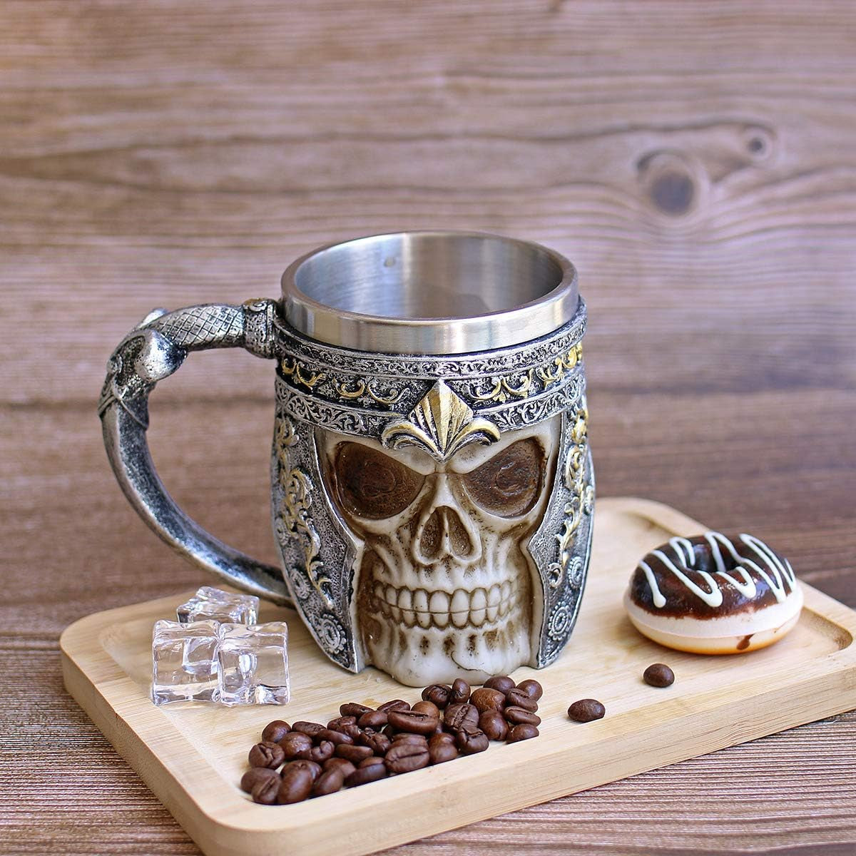 13Oz Skull Coffee Mug Viking Skull Beer Mugs Stainless Steel Liner Gift for Men Father'S Day Gifts